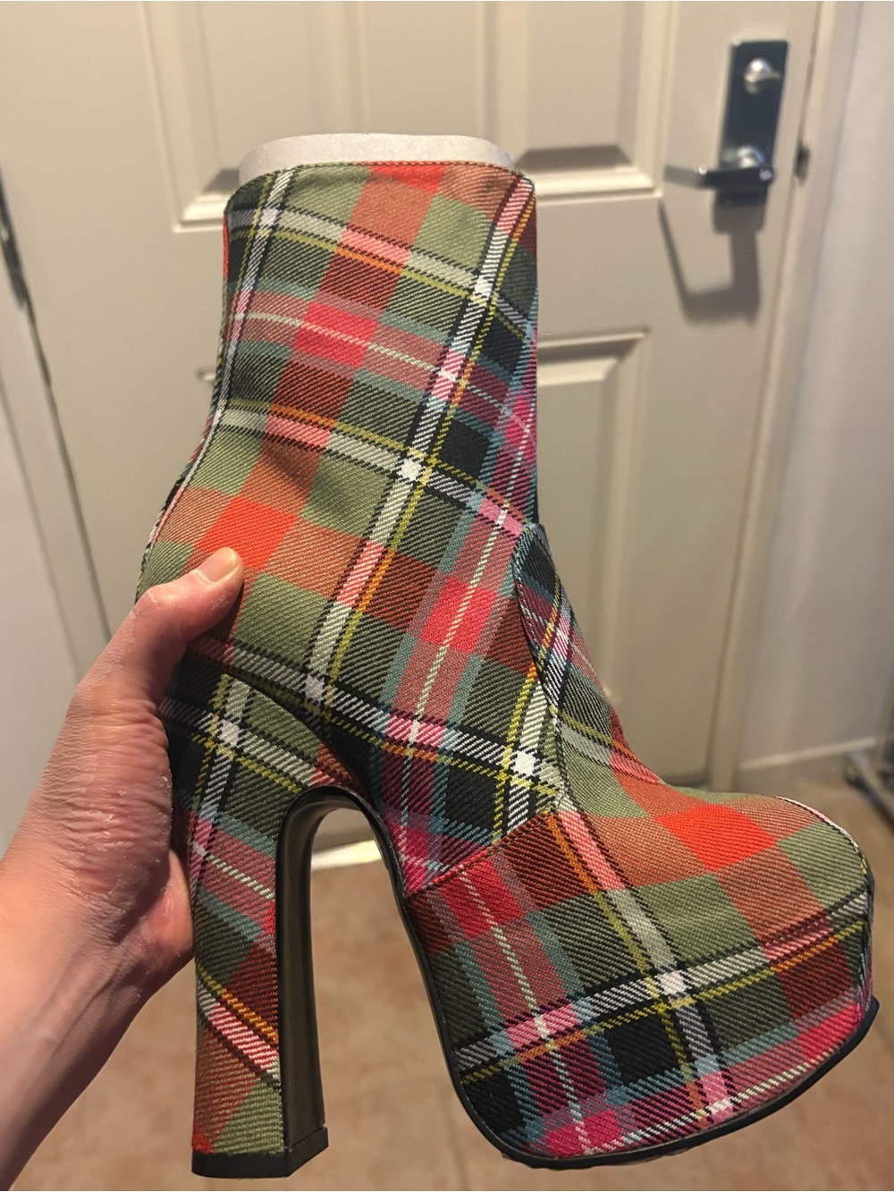 Vivienne Westwood Red & Green Tartan Platform Bootie Boots